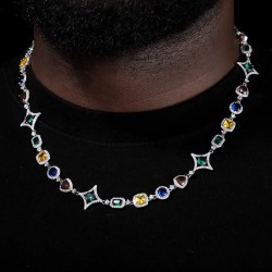 Helloice Cadena helada de diamantes multicolores de 10 mm
