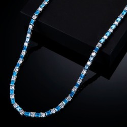 Helloice Cadena Tennis con piedras de corte baguette azul de 5 mm en oro blanco