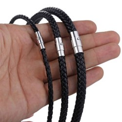 Helloice Gargantilla de cuero con cuerda trenzada negra para hombre, 4mm/6mm/7mm, con cierre magnético