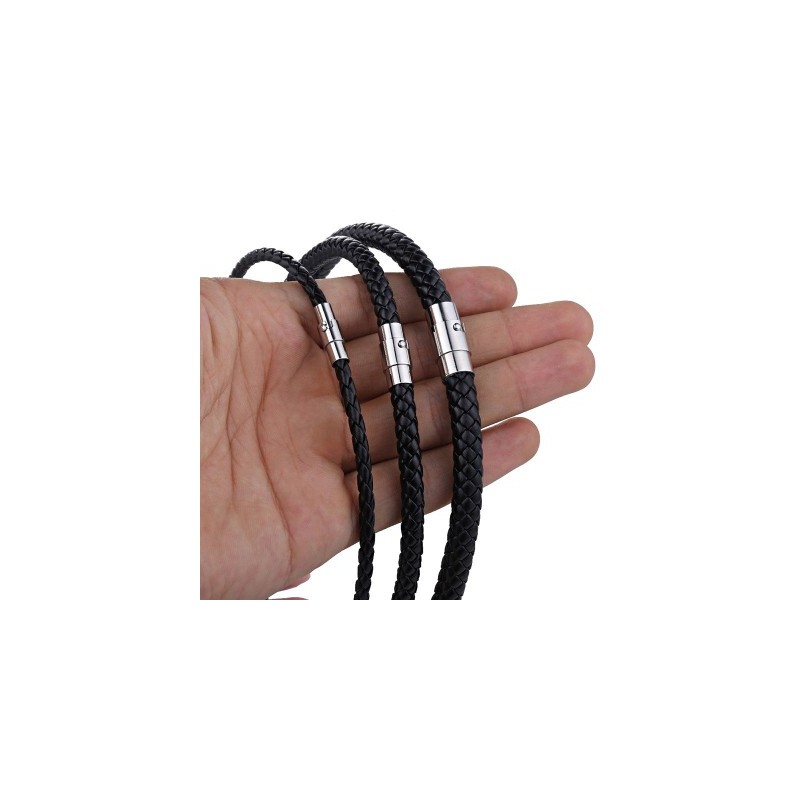 Helloice Gargantilla de cuero con cuerda trenzada negra para hombre, 4mm/6mm/7mm, con cierre magnético