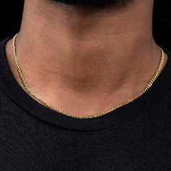 Helloice Cadena cubana de acero inoxidable de corte de diamante de 2.5 mm en oro
