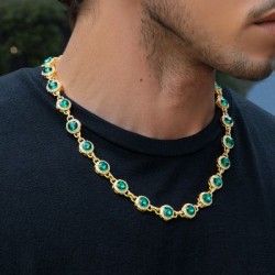 Helloice Collar redondo de diamantes verde esmeralda de talla brillante