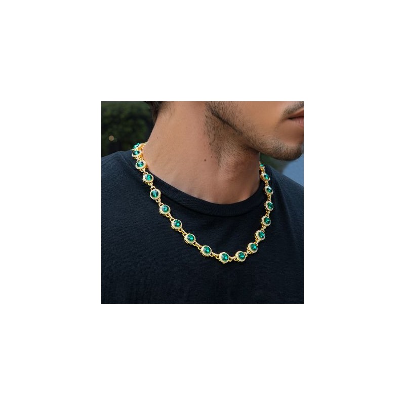 Helloice Collar redondo de diamantes verde esmeralda de talla brillante