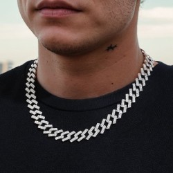 Helloice Cadena cubana con punta helada de 14 mm en oro blanco
