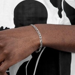 Helloice Pulsera Figaro sólida de 5mm de plata esterlina 925
