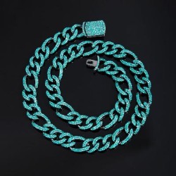 Helloice Cadena Figaro helada con esmeralda color menta de 13 mm en oro negro