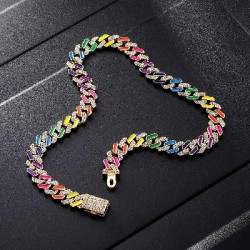 Helloice Cadena cubana semihelada multicolor de 11 mm en oro