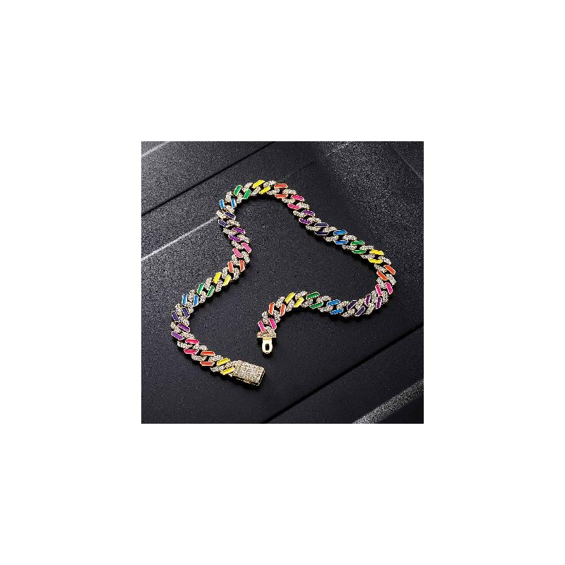 Helloice Cadena cubana semihelada multicolor de 11 mm en oro
