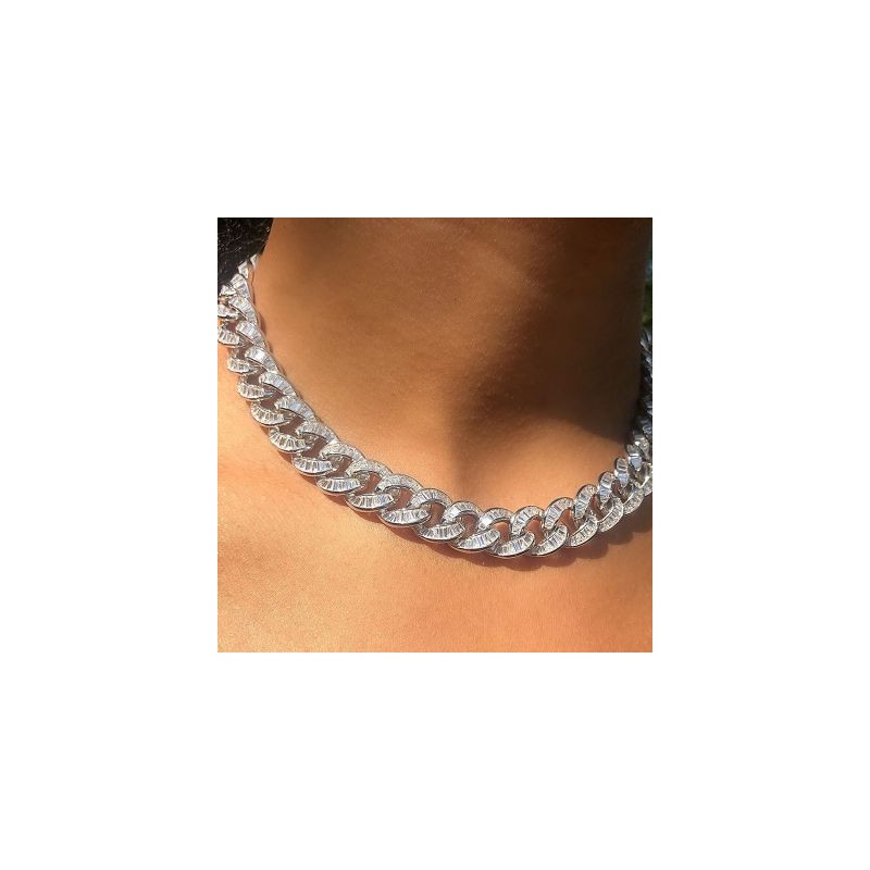 Helloice Cadena helada de corte baguette de 10 mm