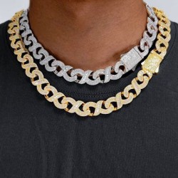 Helloice Cadena de eslabones infinitos con corte baguette de 12 mm Iced Out