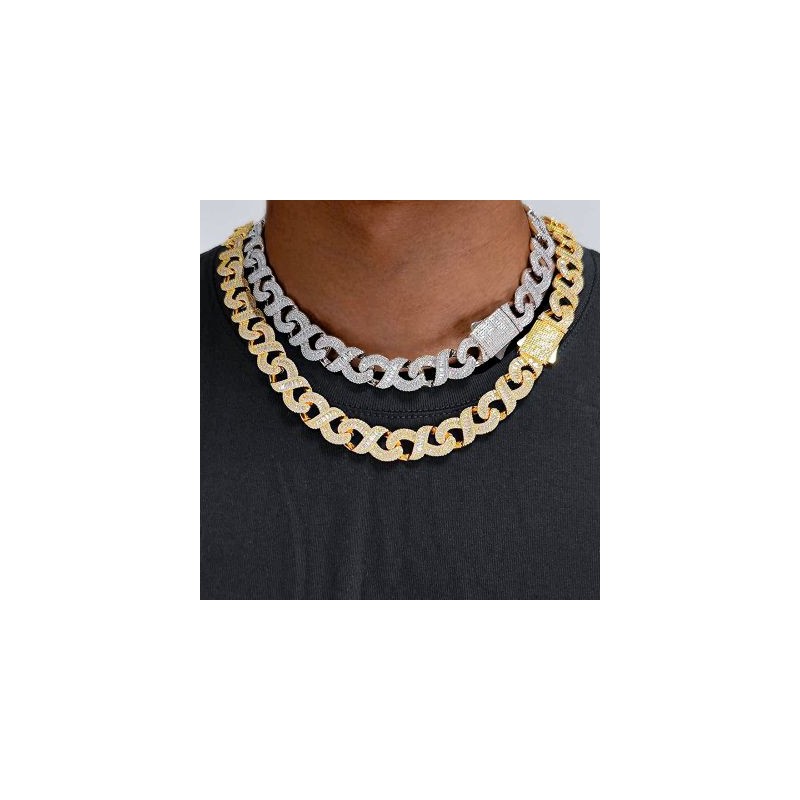 Helloice Cadena de eslabones infinitos con corte baguette de 12 mm Iced Out