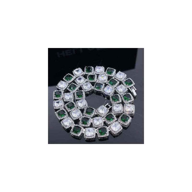 Helloice Cadena de tenis agrupada con piedras blancas esmeralda de 10 mm Iced Out
