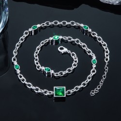 Helloice Collar de diamantes de talla princesa y talla ovalada de color verde esmeralda