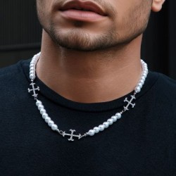 Helloice Collar Chian Perlas Cruz Helada