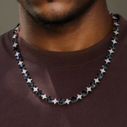 Helloice Collar de estrella cuadrangular con piedra negra de 8 mm en oro blanco
