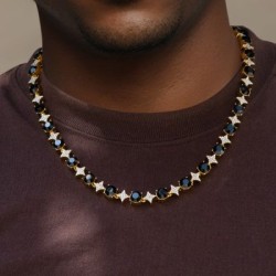 Helloice Collar de estrella cuadrangular de piedra negra de 8 mm en oro