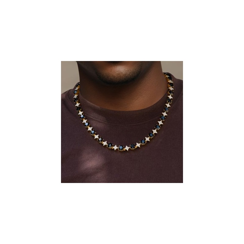 Helloice Collar de estrella cuadrangular de piedra negra de 8 mm en oro