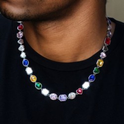 Helloice Cadena de diamantes multicolores de 10 mm en oro blanco