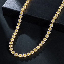 Helloice Cadena de eslabones con forma de flor y piedra amarilla helada de 10 mm