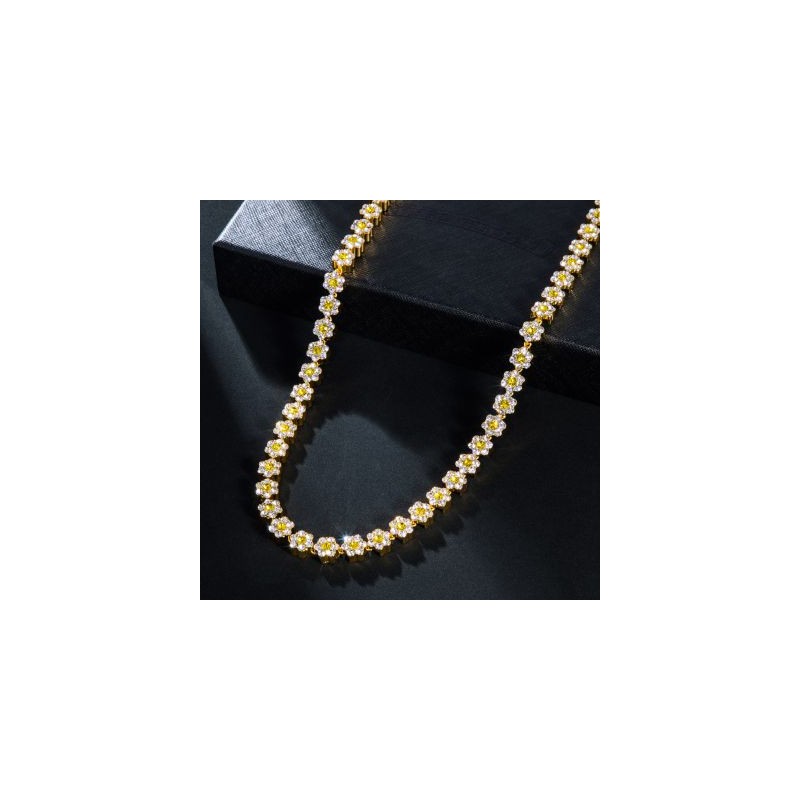 Helloice Cadena de eslabones con forma de flor y piedra amarilla helada de 10 mm