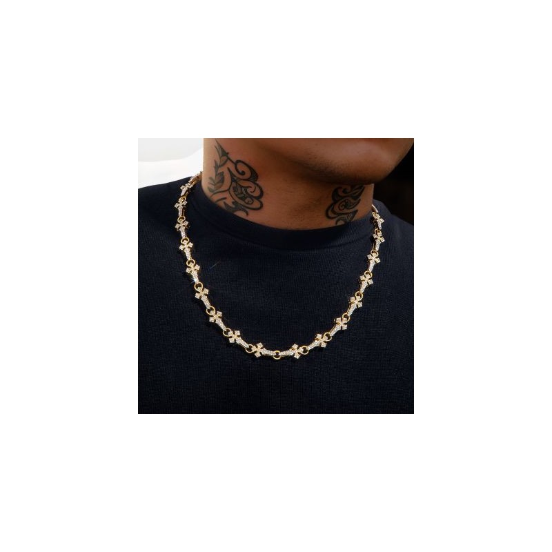 Helloice Cadena de eslabones cruzados con micropavé de 11 mm y 20'' en oro