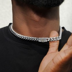 Helloice 10mm 20" Cadena Cubana con Letra Inicial de Miami en Chapado en Oro Blanco de 18K