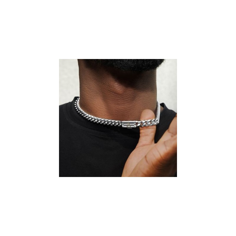 Helloice 10mm 20" Cadena Cubana con Letra Inicial de Miami en Chapado en Oro Blanco de 18K