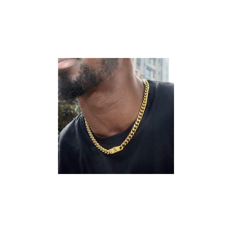 Helloice 10mm 20" Cadena de Eslabones Cubanos Miami con Letra Inglesa Antigua bañada en Oro de 18K
