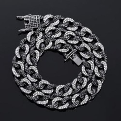 Helloice Cadena curvada helada de 12 mm en oro negro, blanco y negro/esmeralda y negro