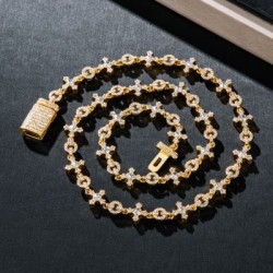 Helloice Cadena de eslabones cruzados Micro Pave en oro