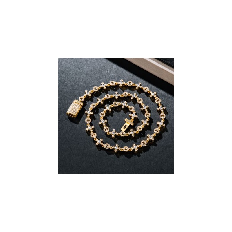 Helloice Cadena de eslabones cruzados Micro Pave en oro