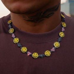 Helloice Cadena de eslabones con cara sonriente y corazón de 20'' en oro negro
