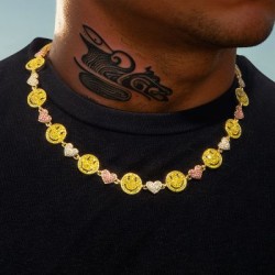 Helloice Cadena de eslabones de corazón y cara sonriente de 20'' en oro