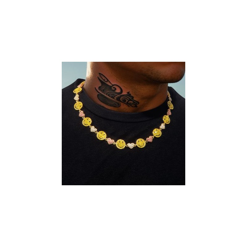 Helloice Cadena de eslabones de corazón y cara sonriente de 20'' en oro