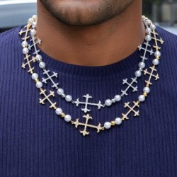 Helloice Collar Cadena Perlas Iced Diferentes Cruces