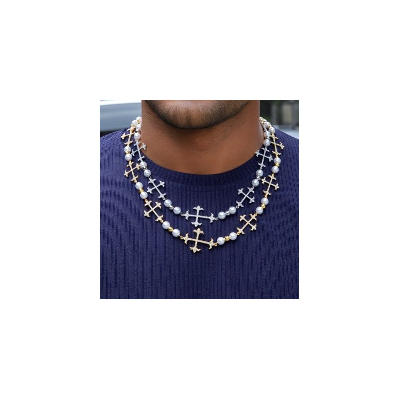 Helloice Collar Cadena Perlas Iced Diferentes Cruces