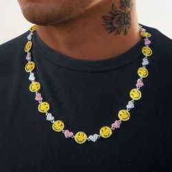 Helloice Cadena de eslabones con cara sonriente y corazón de 20'' en oro blanco