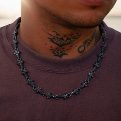 Helloice Cadena de eslabones cruzados con micropavé de 11 mm y 20'' en oro negro