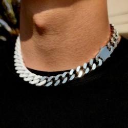 Helloice Collar Cubano Bicolor Lacado Acero Titanio 13mm