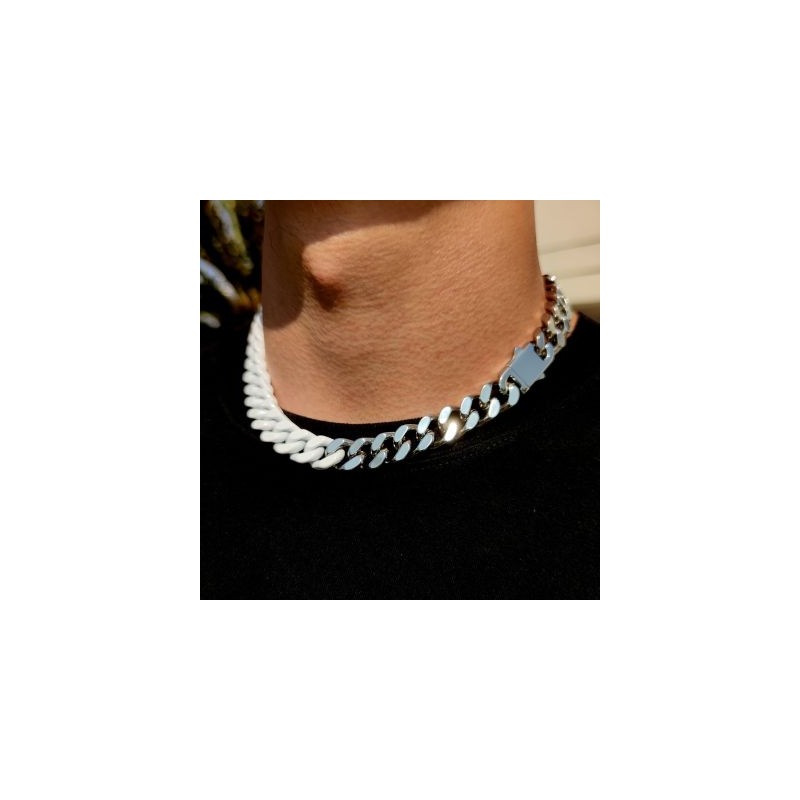 Helloice Collar Cubano Bicolor Lacado Acero Titanio 13mm
