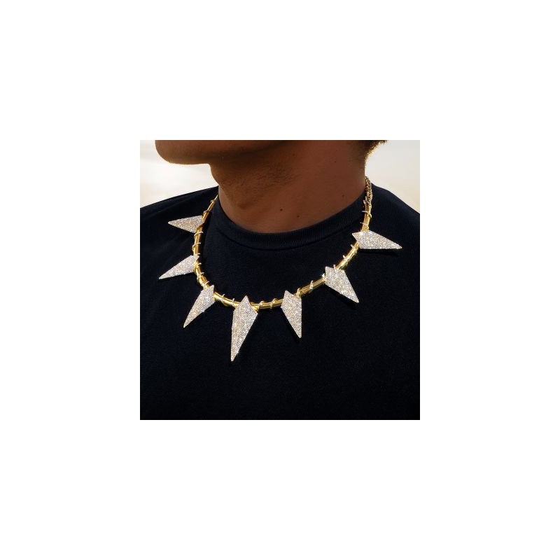 Helloice Collar con dientes y garras de lucha con púas Pave en oro