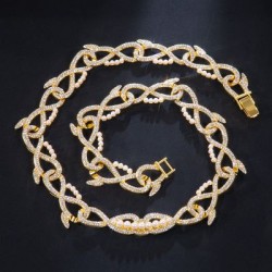 Helloice Cadena de eslabones de perlas y espinas de 18 mm y 20'' Iced en oro
