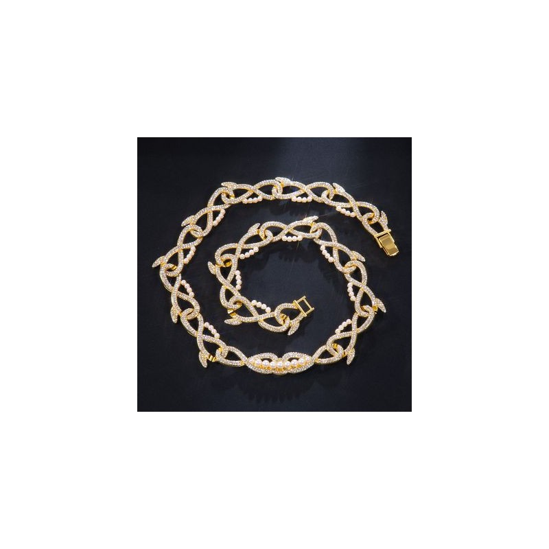 Helloice Cadena de eslabones de perlas y espinas de 18 mm y 20'' Iced en oro