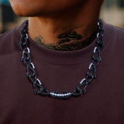 Helloice Cadena de eslabones de perlas con espinas de 18 mm y 20'' en oro negro