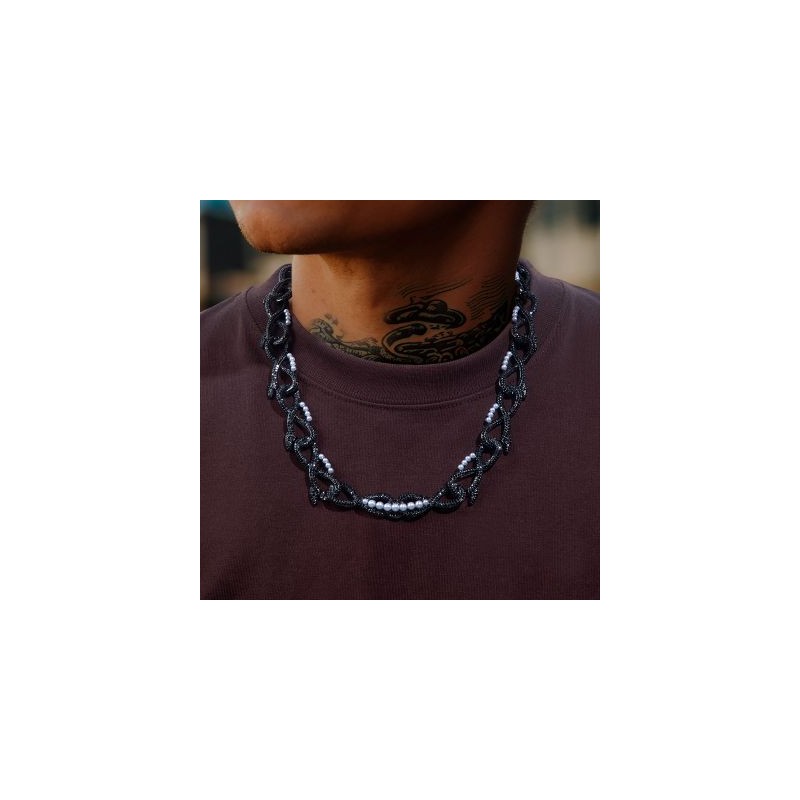 Helloice Cadena de eslabones de perlas con espinas de 18 mm y 20'' en oro negro