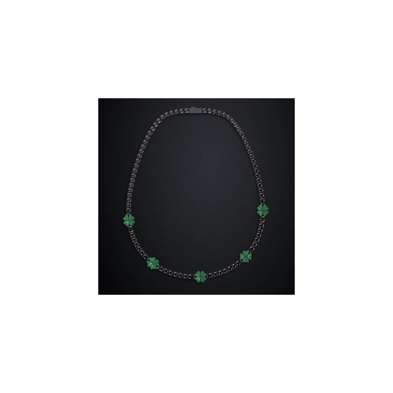 Helloice Cadena de tenis con hojas de piedra negra luminosa de 5 mm en oro negro