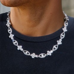 Helloice Cruz de Diamantes Redondos con Cadena Evil Eyes en Oro Blanco