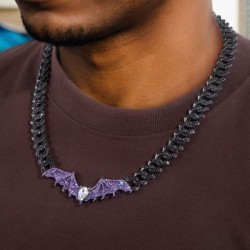 Helloice Cadena cubana con punta de murciélago morada en oro negro