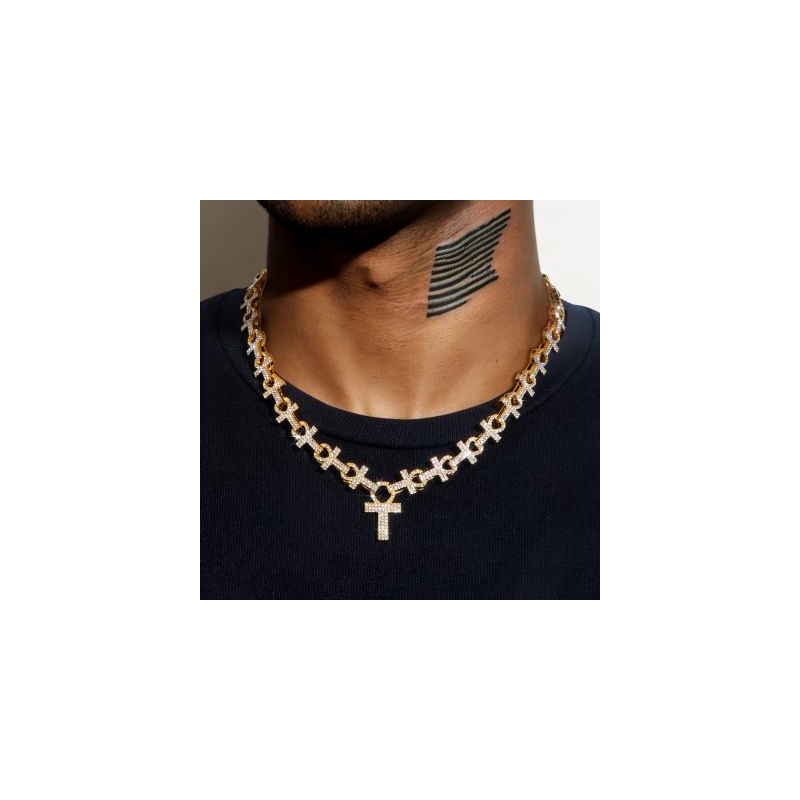 Helloice Cadena de eslabones Ankh con micropavé de 16 mm en oro