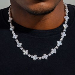 Helloice Cadena de tenis con eslabones en forma de estrella y cruz de 20'' en oro blanco